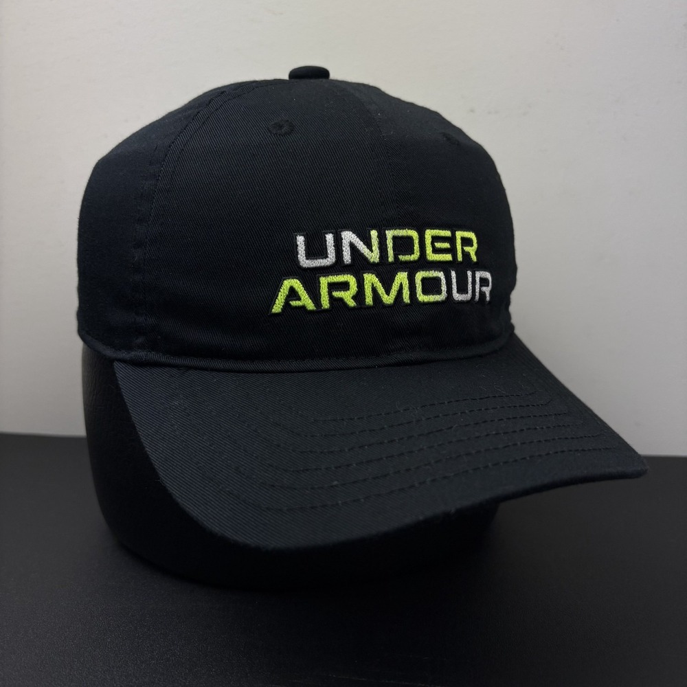Under Armour UA Free Fit Youth Strapback Hat Adjustable Black Neon Green Cap